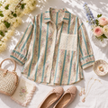 100% Cotton Eyelet Lace Button Front Shirt Floral Textured White Blouse