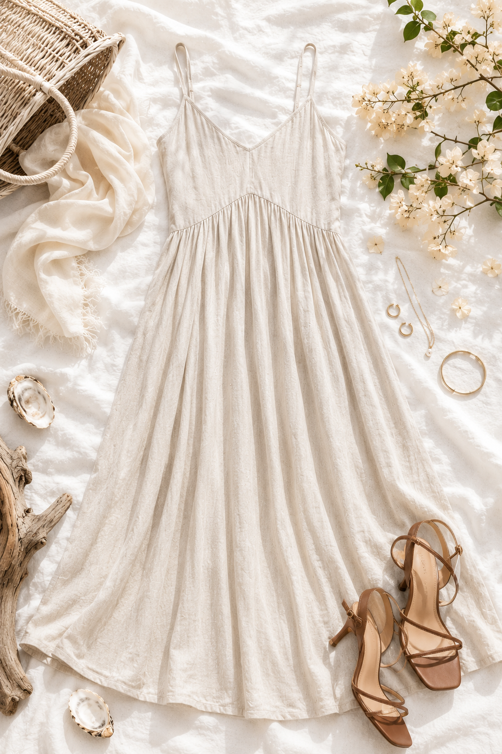 Linen Blend Spaghetti Strap Maxi Dress Coastal Quiet Luxury Resort Vacation